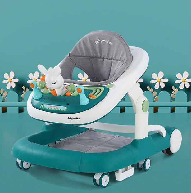 Premergator copii Little Mom Pink Rabbit, pliabil, cu maner de sustinere parental, cu perna de sezut ajustabila, panou interactiv detasabil, roti silentioase cu rotire 360 grade si sistem de franare, structura piramidala - 5