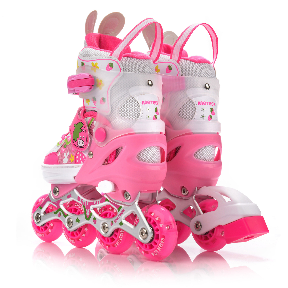 Role pentru copii Meteor Pink Bunny model configurabil 4 in 1, cu lumini, cizma semi-moale cu dimensiune reglabila si sistem de ventilatie, roti din PU, rulmenti din carbon ABEC-7, masura M 34-37 - 1 | YEO