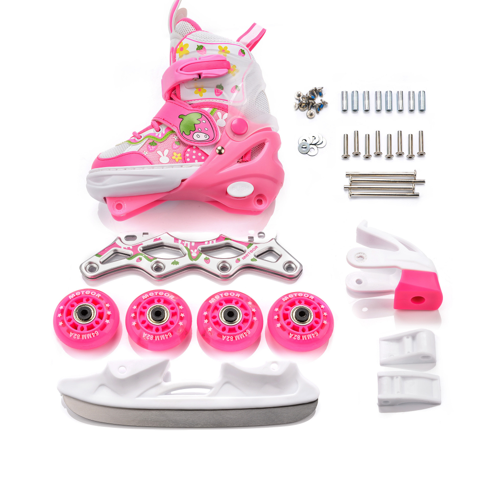 Role pentru copii Meteor Pink Bunny model configurabil 4 in 1, cu lumini, cizma semi-moale cu dimensiune reglabila si sistem de ventilatie, roti din PU, rulmenti din carbon ABEC-7, masura M 34-37 - 3