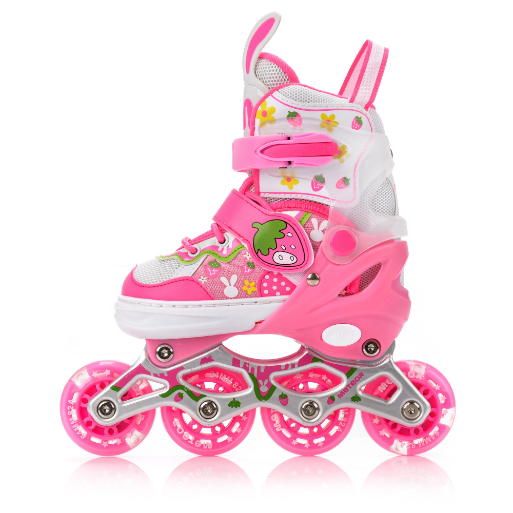 Role pentru copii, Meteor, model configurabil 4 in 1, cu lumini, cizma semi-moale cu dimensiune reglabila si sistem de ventilatie, roti din PU, rulmenti din carbon ABEC-7, masura S 30-33, Pink Bunny - 6