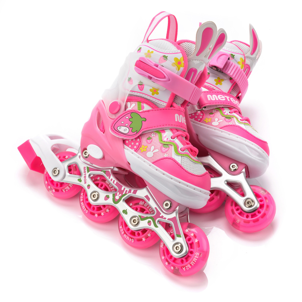 Role pentru copii, Meteor, model configurabil 4 in 1, cu lumini, cizma semi-moale cu dimensiune reglabila si sistem de ventilatie, roti din PU, rulmenti din carbon ABEC-7, masura S 30-33, Pink Bunny - 7