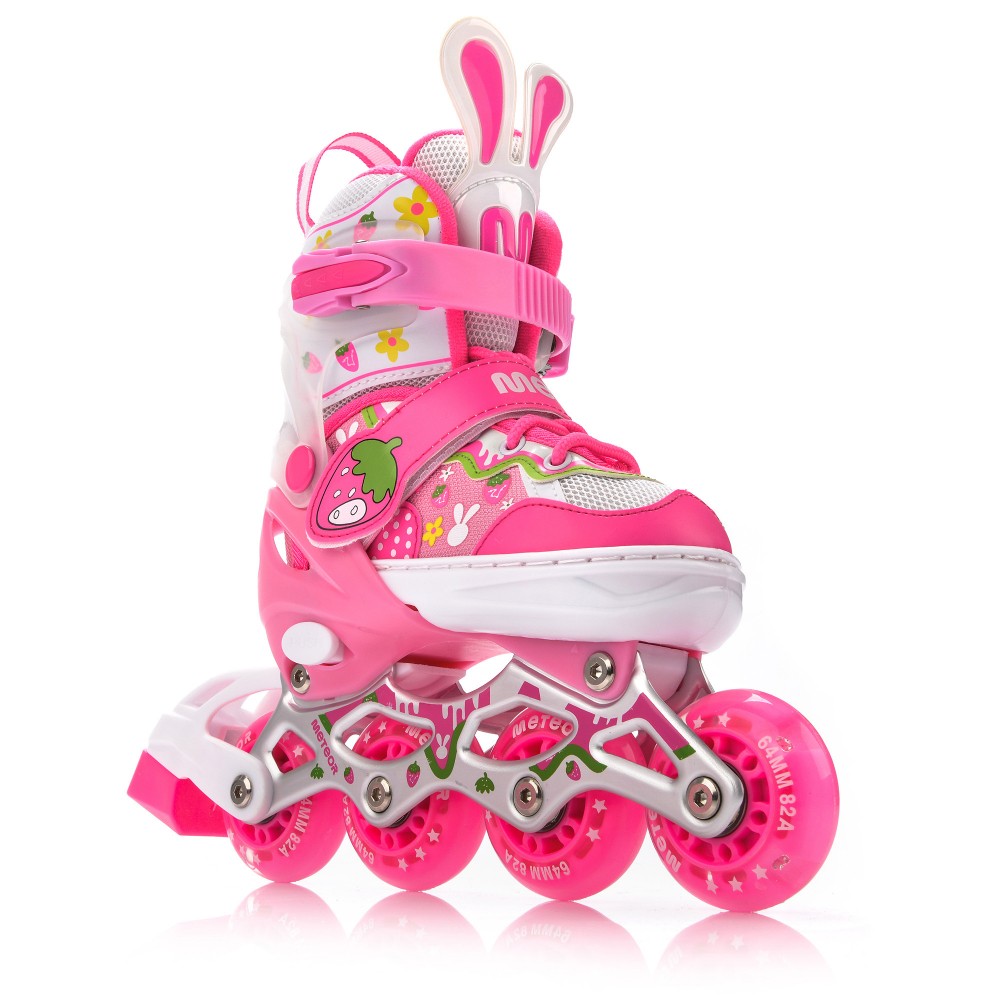 Role pentru copii, Meteor, model configurabil 4 in 1, cu lumini, cizma semi-moale cu dimensiune reglabila si sistem de ventilatie, roti din PU, rulmenti din carbon ABEC-7, masura S 30-33, Pink Bunny - 8