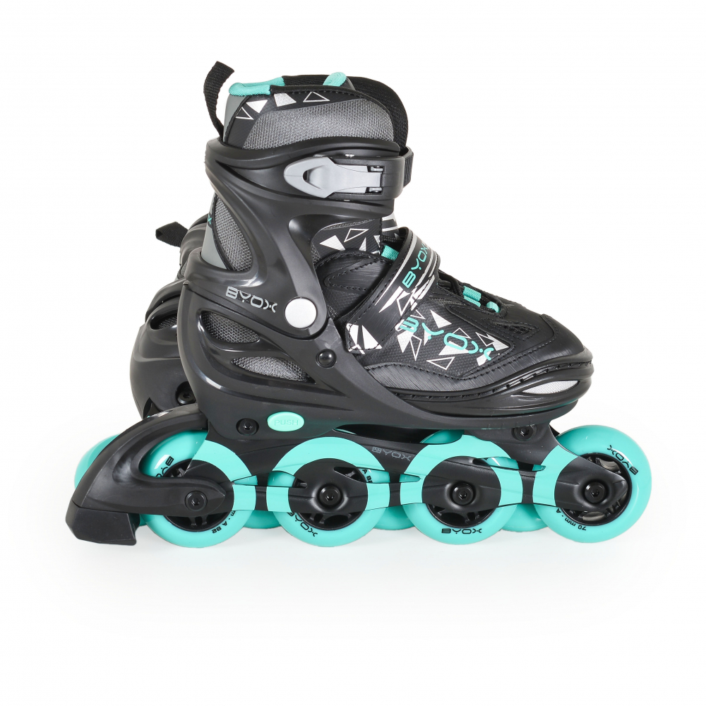 Role reglabile marime 34-37 pentru copii cu roti din PU,baza din aluminiu,inchidere cu sireturi,curea Velcro si catarama dubla Byox Dazzle Teal - 2