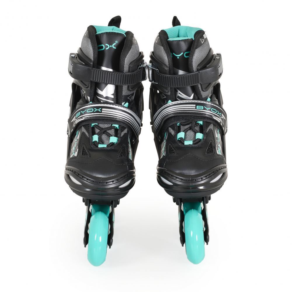 Role reglabile marime 34-37 pentru copii cu roti din PU,baza din aluminiu,inchidere cu sireturi,curea Velcro si catarama dubla Byox Dazzle Teal - 3