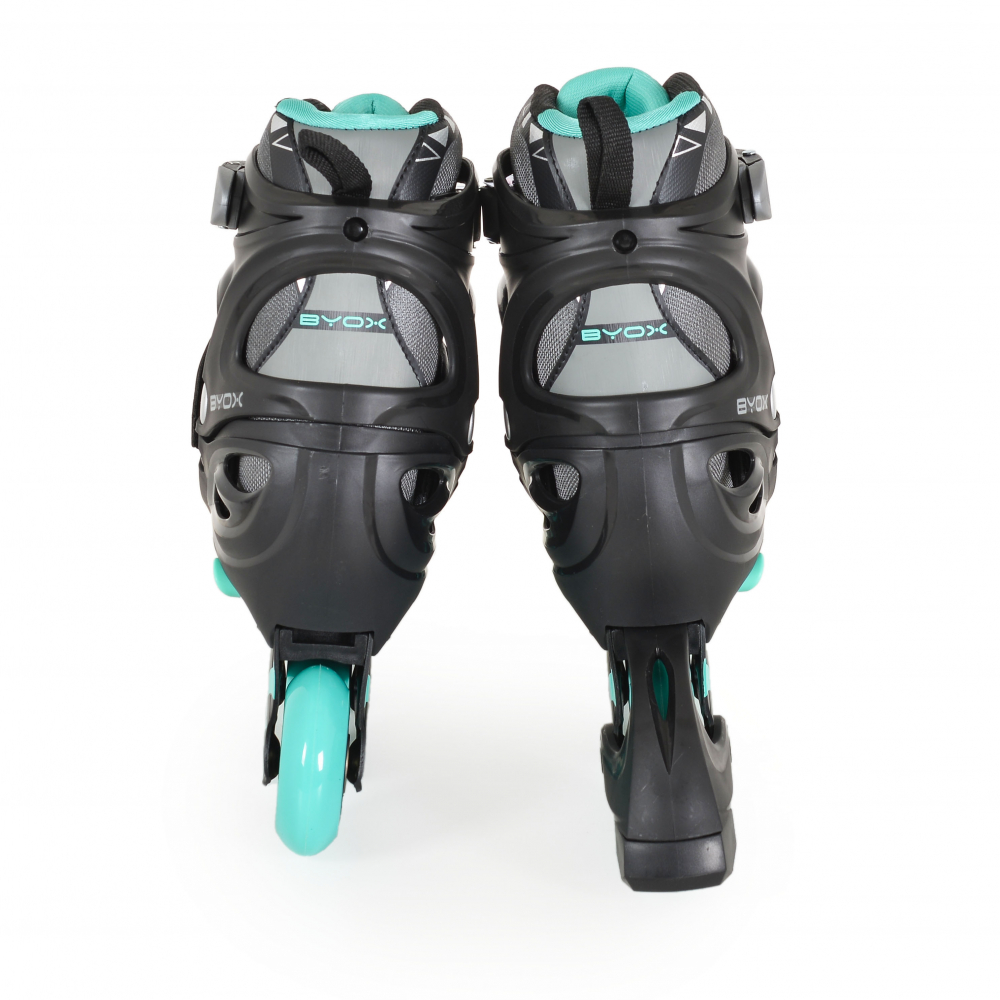 Role reglabile marime 34-37 pentru copii cu roti din PU,baza din aluminiu,inchidere cu sireturi,curea Velcro si catarama dubla Byox Dazzle Teal - 4
