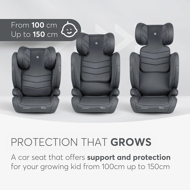 Scaun auto cu isofix KikkaBoo i-Stand Dark Grey 100-150 cm,certificare I-Size, Tetiera reglabila in 13 pozitii, Tetiera cu spuma de memorie,Husa detasabila - 6