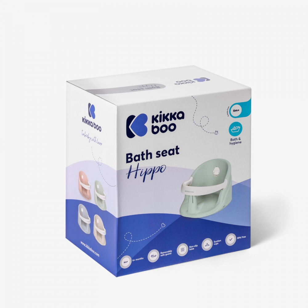 Scaun de baie pentru copii KikkaBoo Hippo Blue,sistem de fixare cu ventuze,Spatar inalt si margine de protectie,recomandat de la 6 luni - 1 | YEO