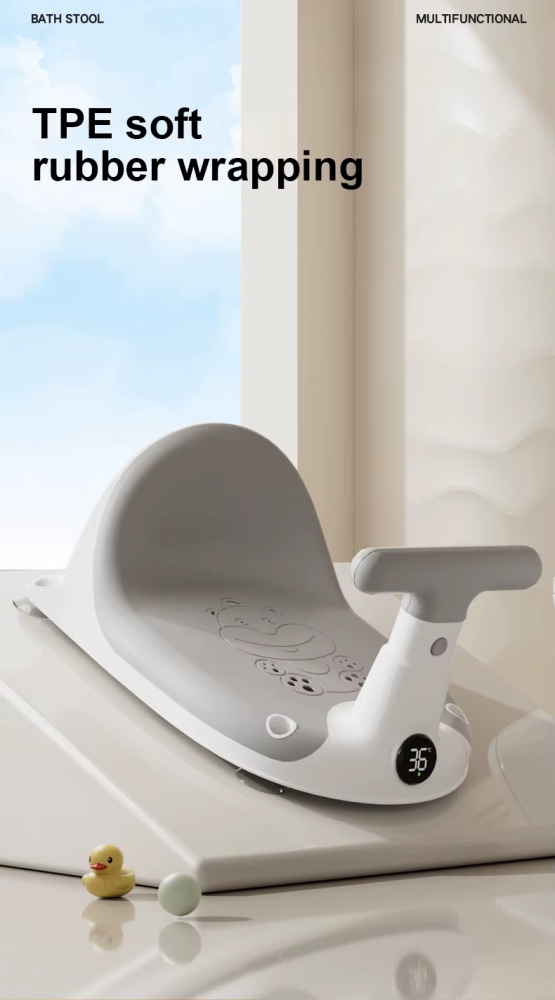 Scaun de baie bebelusi Little Mom Yellow, cu spatar si ghidon de sustiere, afisaj de temperatura integrat,  margini rotunjite si fixare cu ventuze, compatibilitate universala, dimensiune 37 x 27.2 x 20.6 cm - 2 | YEO
