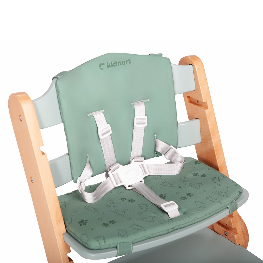 Scaun de masa pentru copii multifunctional Kidnort Drommer Green, pliabil, din lemn, transformabil, cu sezut reglabil pe 11 nivele de inaltime, picioare antiderapante, cu pernuta inclusa, capacitate maxim admisa 75 kg - 1 | YEO