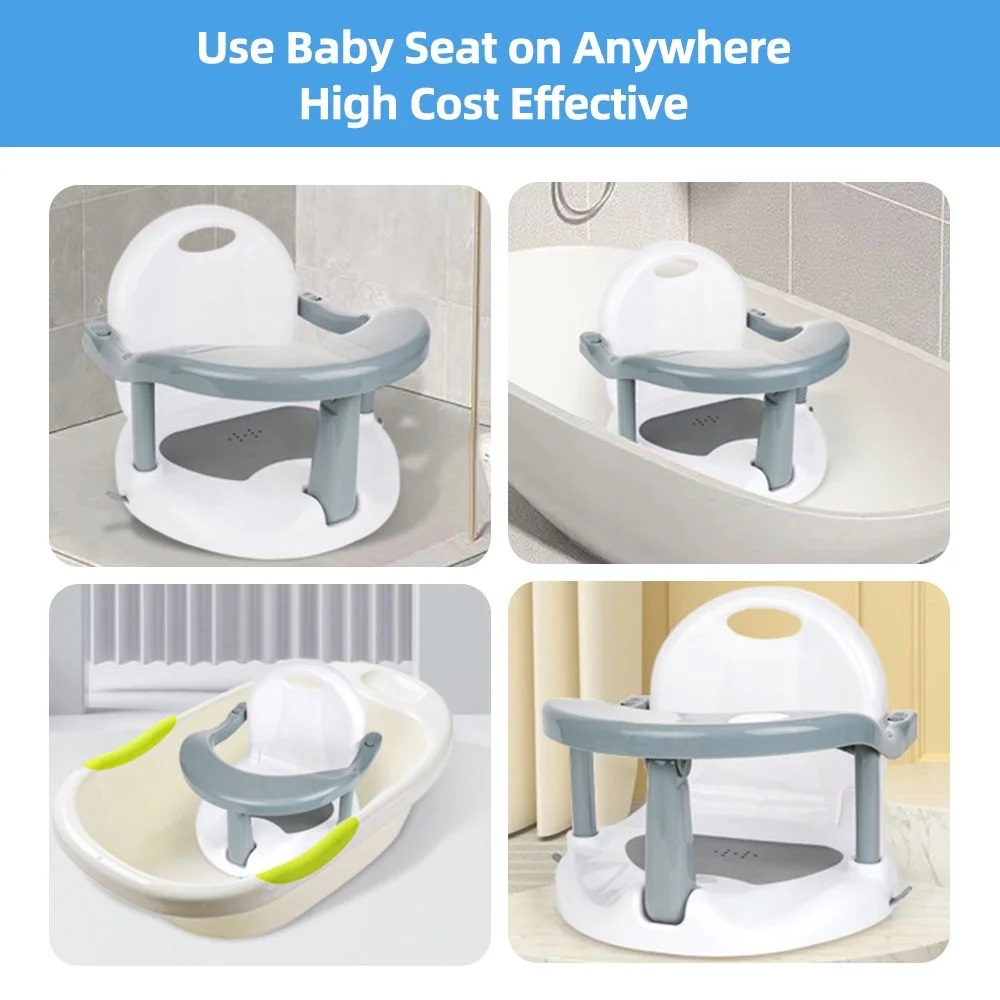 Scaunel de baie pentru bebelusi Little Mom Grey, pliabil, design ergonomic cu spatar si maner de transport, fixare cu ventuze, dimensiune 32 x 32 x 28 cm - 1 | YEO