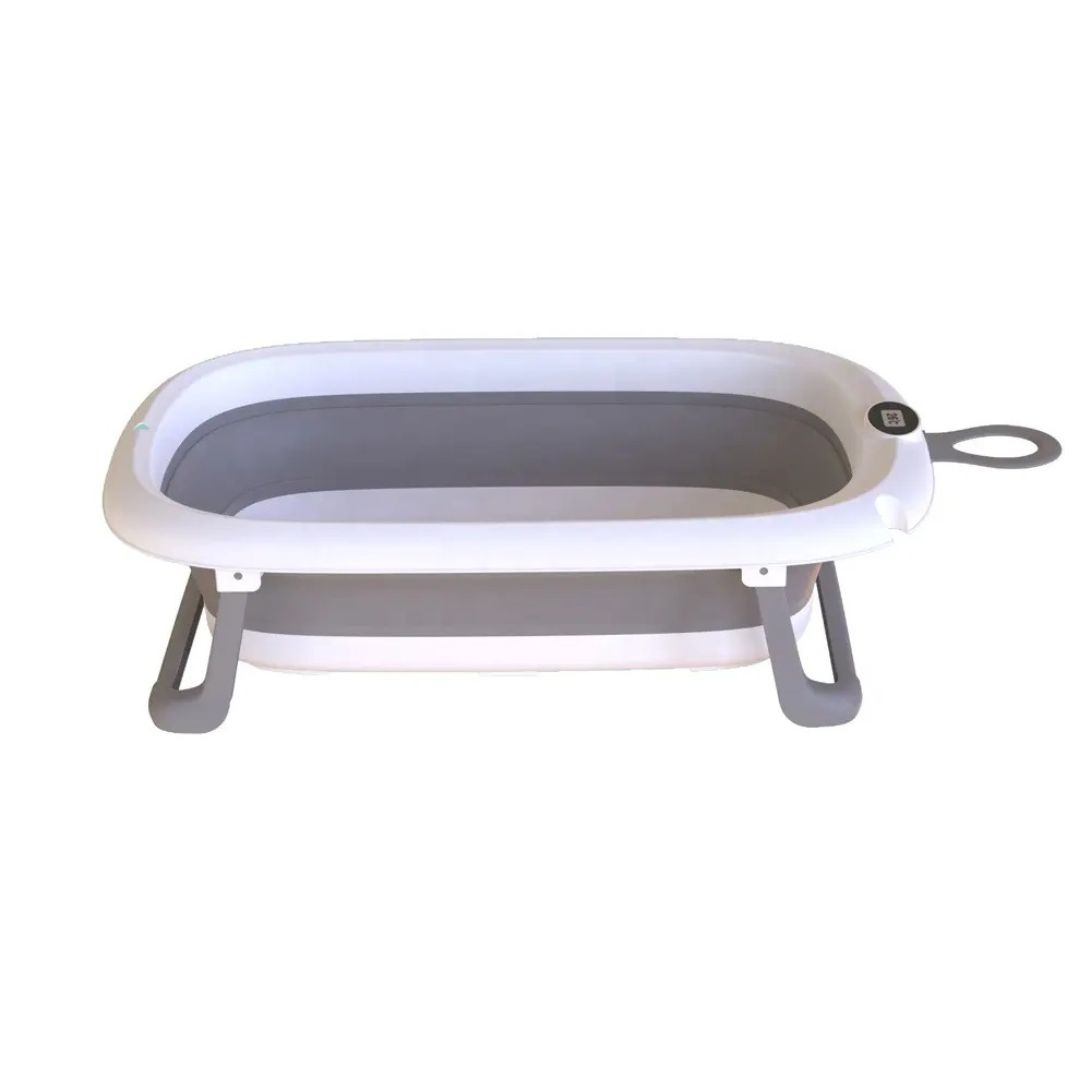 Set cadita pliabila pentru copii Little Mom, cu termometru integrat, dimensiune 85.5 x 20 x 47 cm, si Hamac ergonomic inclus, Grey Whale - 2 | YEO