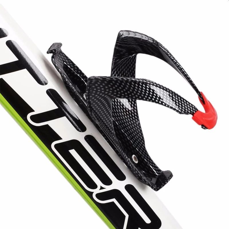 Suport bidon apa bicicleta, universal, constructie solida, 8x14x8cm, negru-rosu