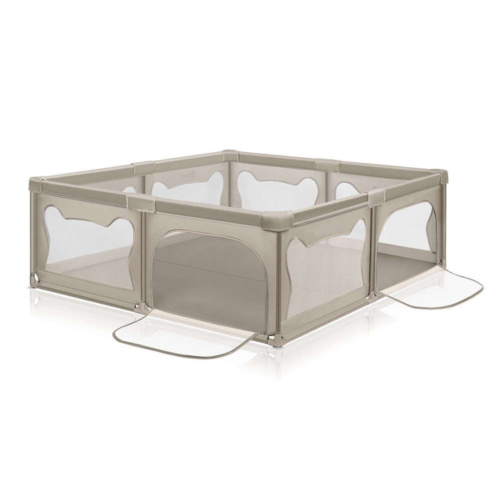 Tarc de joaca pentru copii, Nichiduta, dimensiune 180 x 200 x 68 cm, cadru metalic si pereti din plasa, acces cu fermoar, cu 4 inele ajutatoare, covoras din spuma cu doua fete si 100 de bile incluse, Beige - 1