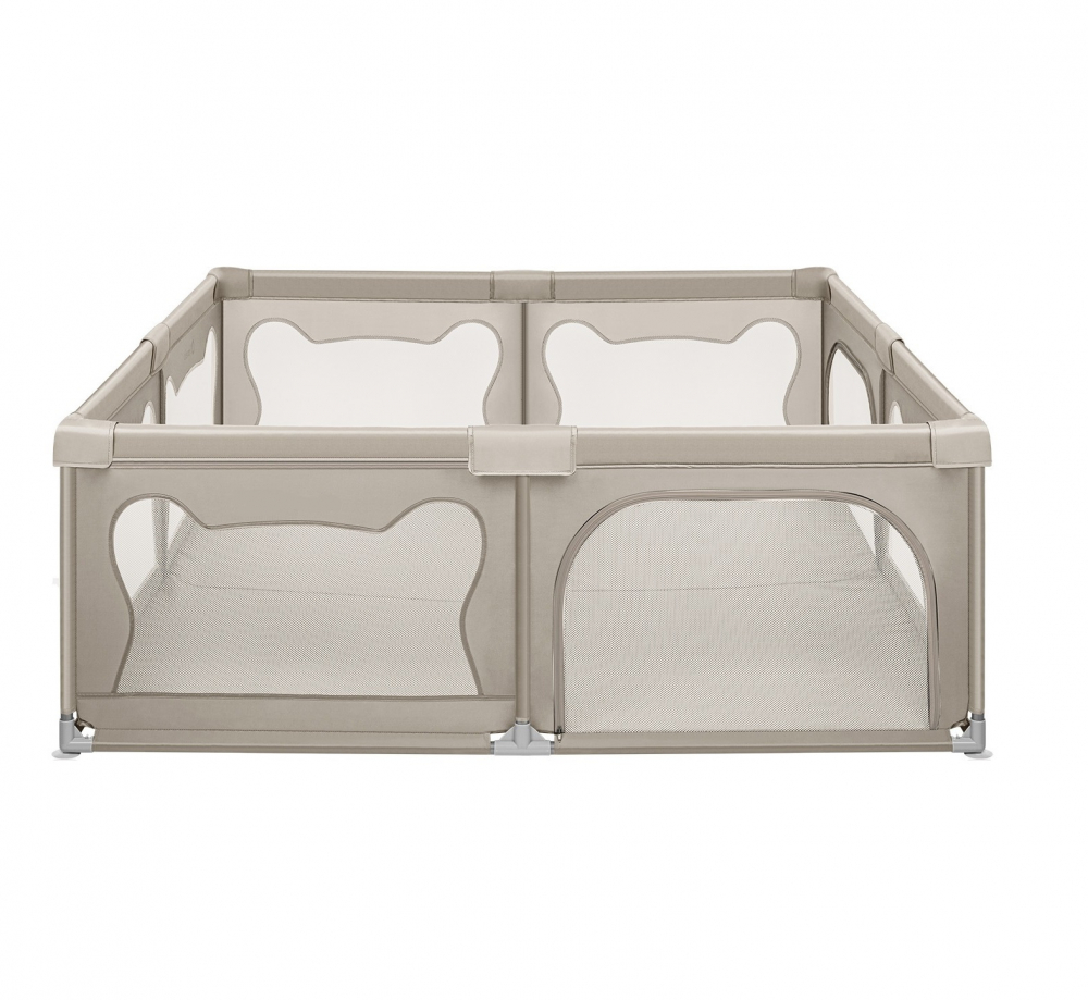 Tarc de joaca pentru copii, Nichiduta, dimensiune 180 x 200 x 68 cm, cadru metalic si pereti din plasa, acces cu fermoar, cu 4 inele ajutatoare, covoras din spuma cu doua fete si 100 de bile incluse, Beige - 2