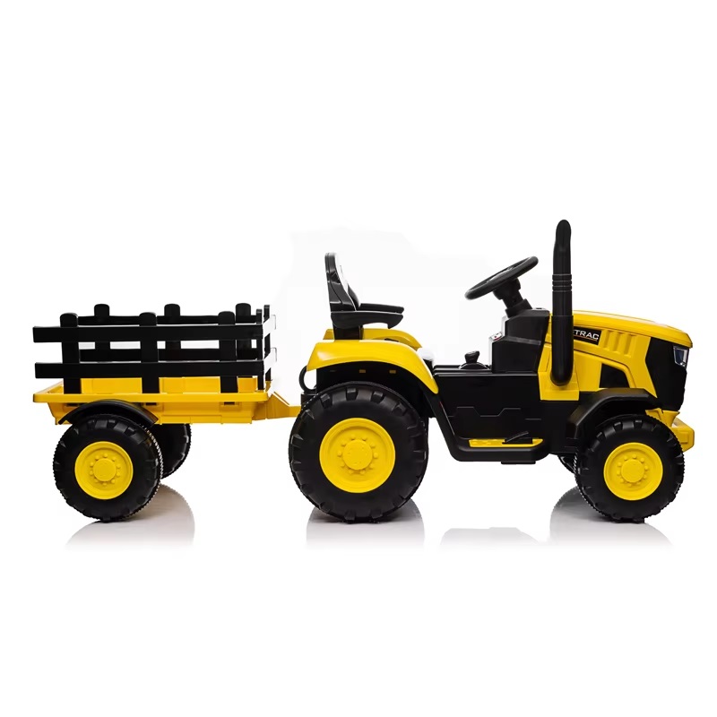 Tractor electric pentru copii Nichiduta Track Yellow 90W cu telecomanda 2.5G, Acumulator 12V, Remorca detasabila, Centura siguranta, Faruri cu lumini LED, Sunete,slot card, Roti late din plastic rezistent cu aparatori noroi - 2