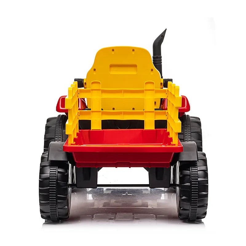 Tractor electric pentru copii Nichiduta Track Red 90W cu telecomanda 2.5G, Acumulator 12V, Remorca detasabila, Centura siguranta, Faruri cu lumini LED, Sunete,slot card, Roti late din plastic rezistent cu aparatori noroi - 3