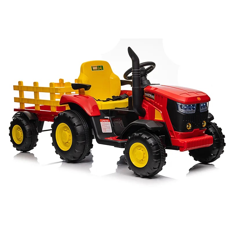 Tractor electric pentru copii Nichiduta Track Red 90W cu telecomanda 2.5G, Acumulator 12V, Remorca detasabila, Centura siguranta, Faruri cu lumini LED, Sunete,slot card, Roti late din plastic rezistent cu aparatori noroi - 4
