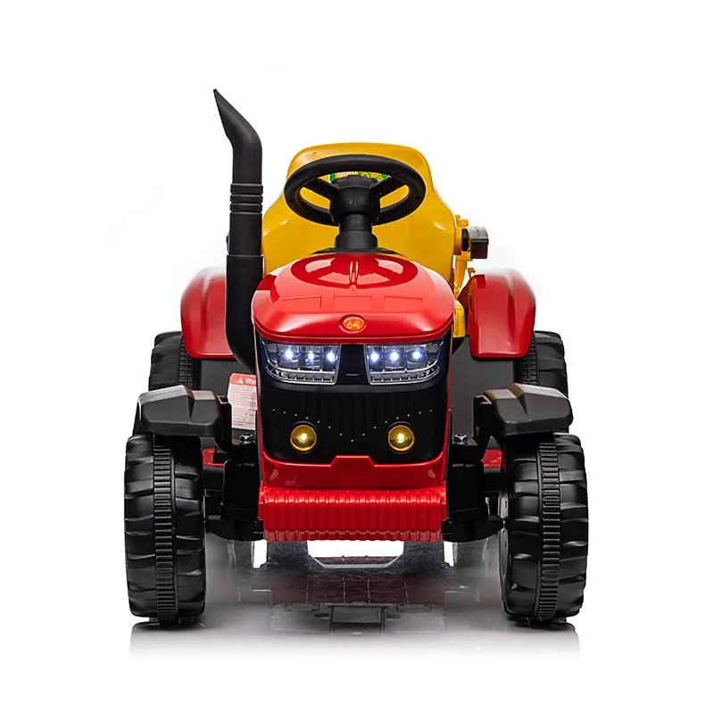 Tractor electric pentru copii Nichiduta Track Red 90W cu telecomanda 2.5G, Acumulator 12V, Remorca detasabila, Centura siguranta, Faruri cu lumini LED, Sunete,slot card, Roti late din plastic rezistent cu aparatori noroi - 5