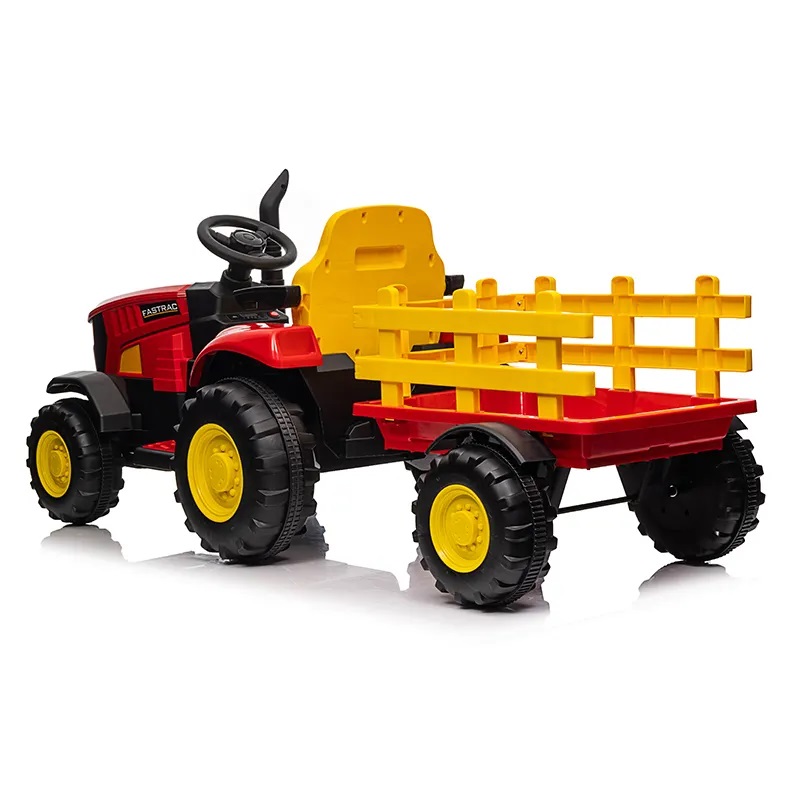 Tractor electric pentru copii Nichiduta Track Red 90W cu telecomanda 2.5G, Acumulator 12V, Remorca detasabila, Centura siguranta, Faruri cu lumini LED, Sunete,slot card, Roti late din plastic rezistent cu aparatori noroi - 6