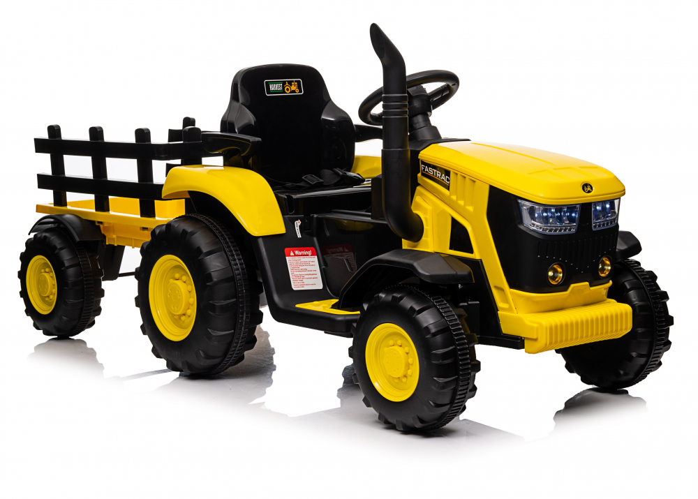 Tractor electric pentru copii Nichiduta Track Yellow 90W cu telecomanda 2.5G, Acumulator 12V, Remorca detasabila, Centura siguranta, Faruri cu lumini LED, Sunete,slot card, Roti late din plastic rezistent cu aparatori noroi - 4
