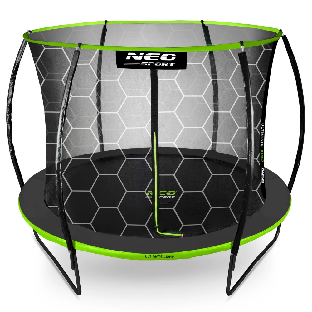 Trambulina de gradina pentru copii Neo-Sport Comb Verde 312cm 10FT,cu Scara si Plasa interioara, Stalpi metalici cu protectie din burete, Intrare cu fermoar si catarama, Covoras impermeabil flexibil - 1 | YEO