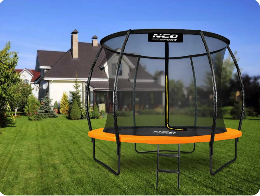 Trambulina de gradina pentru copii Neo-Sport Orange 312cm 10FT, Plasa interioara, Stalpi metalici cu protectie din burete, Intrare cu fermoar si catarama, Covoras impermeabil flexibil - 1 | YEO