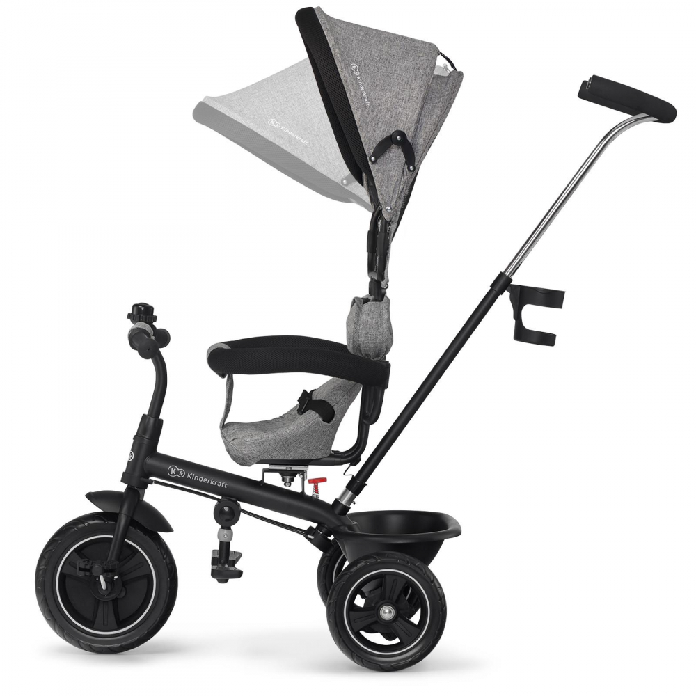 Tricicleta pentru copii KinderKraft Freeway Grey Melange, scaun rotativ, suport picioare, suport pahar - 1 | YEO