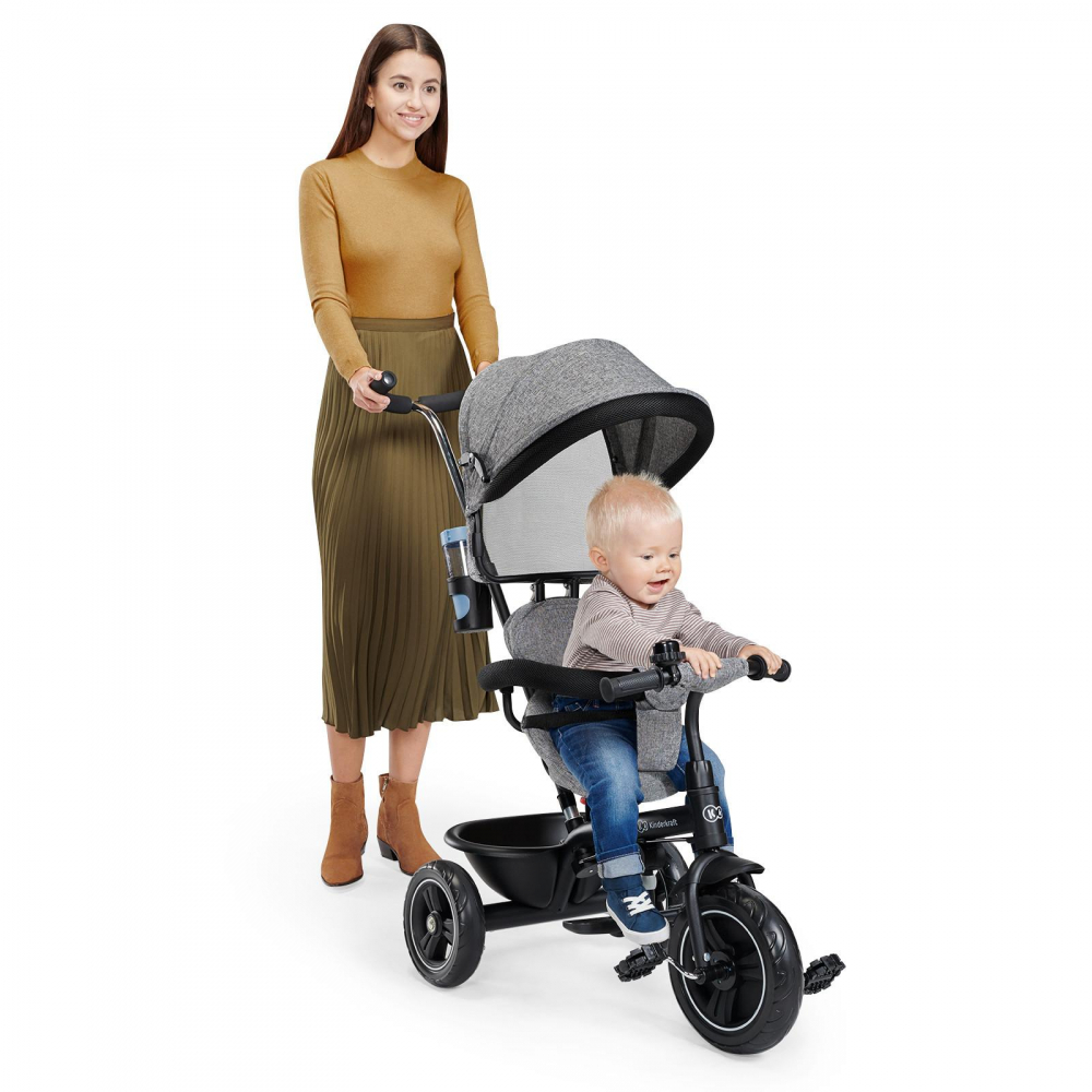 Poze Tricicleta pentru copii KinderKraft Freeway Grey Melange, scaun rotativ, suport picioare, suport pahar nichiduta.ro 
