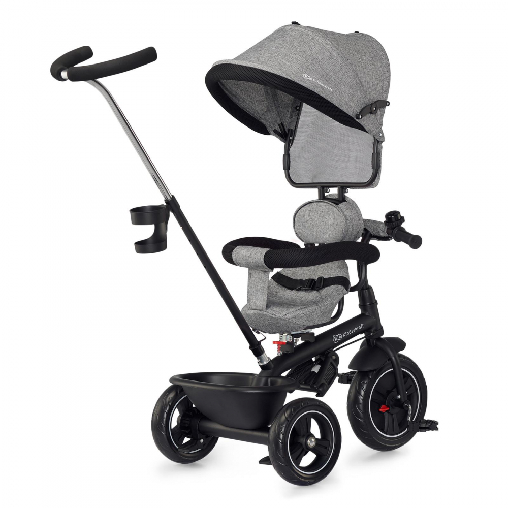 Poze Tricicleta pentru copii KinderKraft Freeway Grey Melange, scaun rotativ, suport picioare, suport pahar nichiduta.ro 