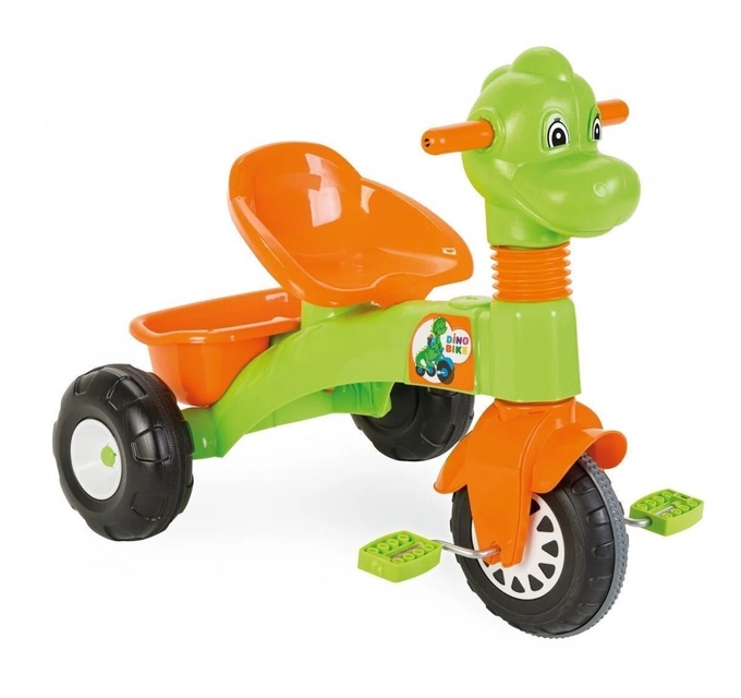 Tricicleta pentru copii Pilsan Dino Green cu maner reglabil pe inaltime,sistem roata libera, spatiu de depozitare de la 3 ani pana la 35 kg