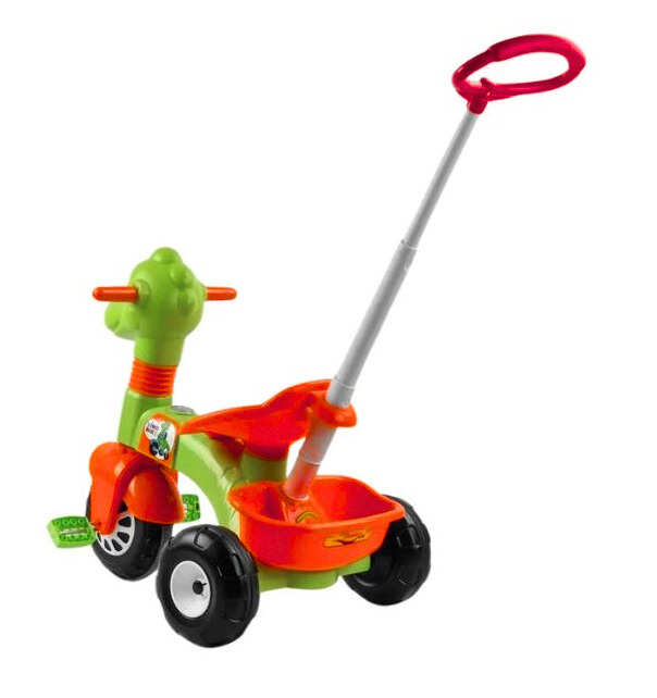 Tricicleta pentru copii Pilsan Dino RedGreen cu maner reglabil pe inaltime,sistem roata libera, spatiu de depozitare de la 3 ani pana la 35 kg