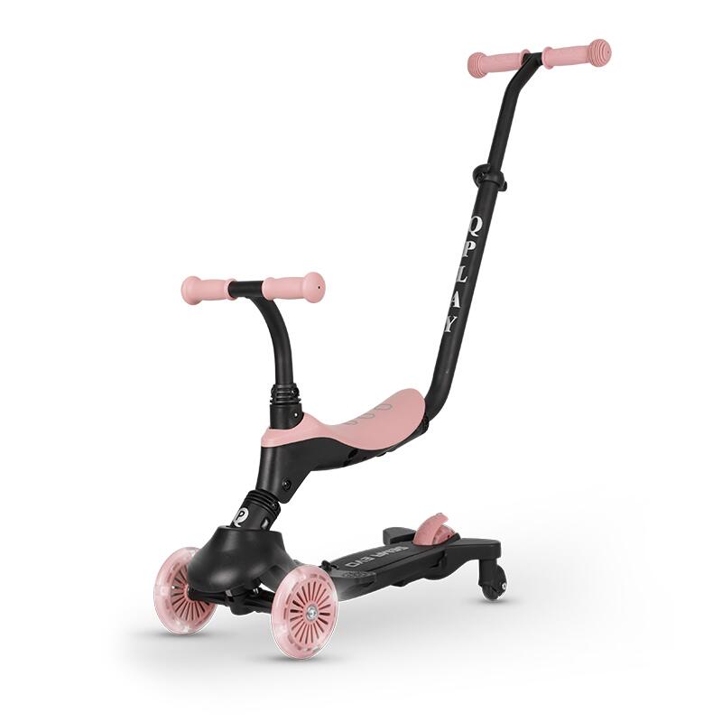 Trotineta pentru copii QPlay Sema EVO Roz 6 in 1 multifunctionala cu scaunel, maner telescopic parental, inaltime ajustabila, cadru din aluminiu, greutate admisa 50 kg - 6