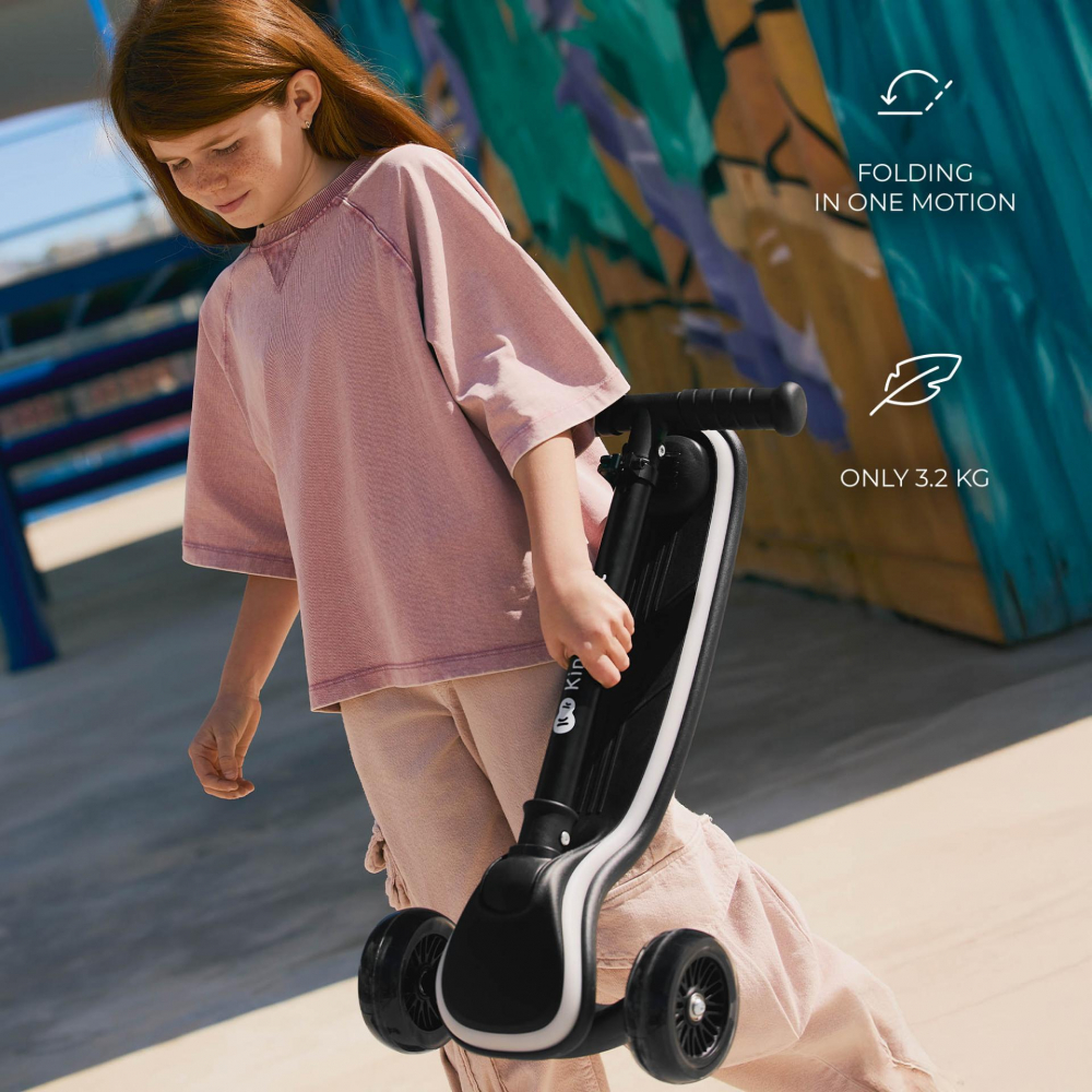 Trotineta pentru copii Kinderkraft Raket Black pliabila, platforma si roti LED, ghidon reglabil, greutate admisa 50 kg - 1 | YEO