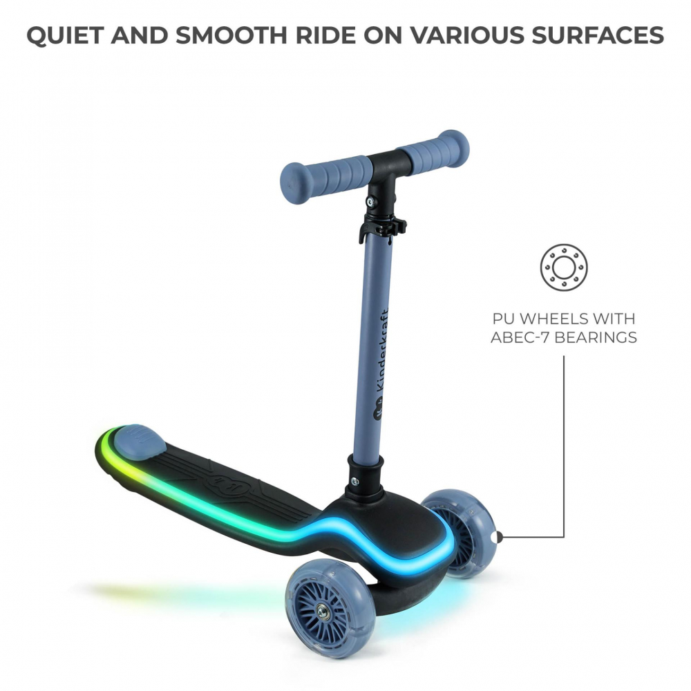 Trotineta pentru copii Kinderkraft Raket Blue pliabila, platforma si roti LED, ghidon reglabil, greutate admisa 50 kg - 3 | YEO