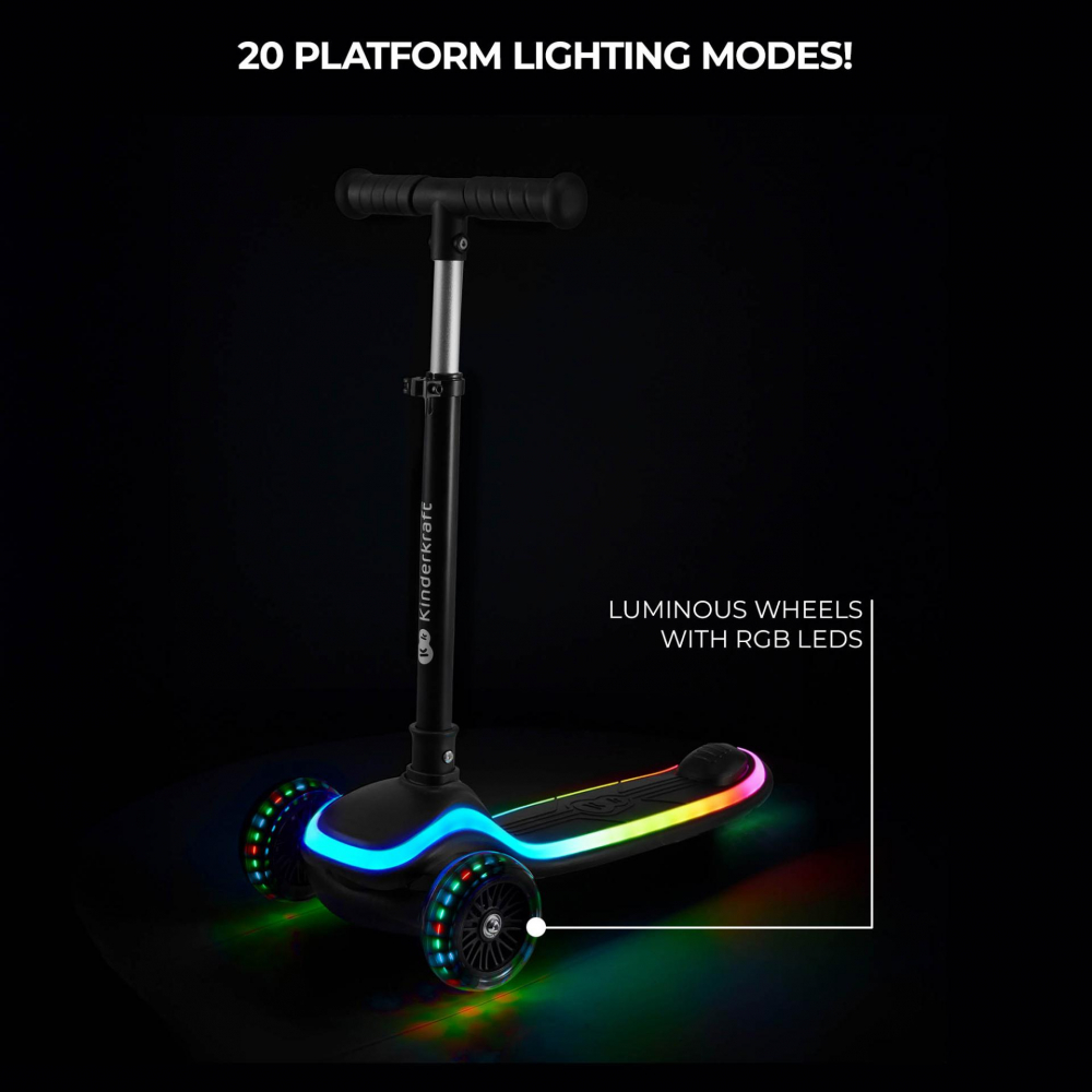 Trotineta pentru copii Kinderkraft Raket Blue pliabila, platforma si roti LED, ghidon reglabil, greutate admisa 50 kg - 4