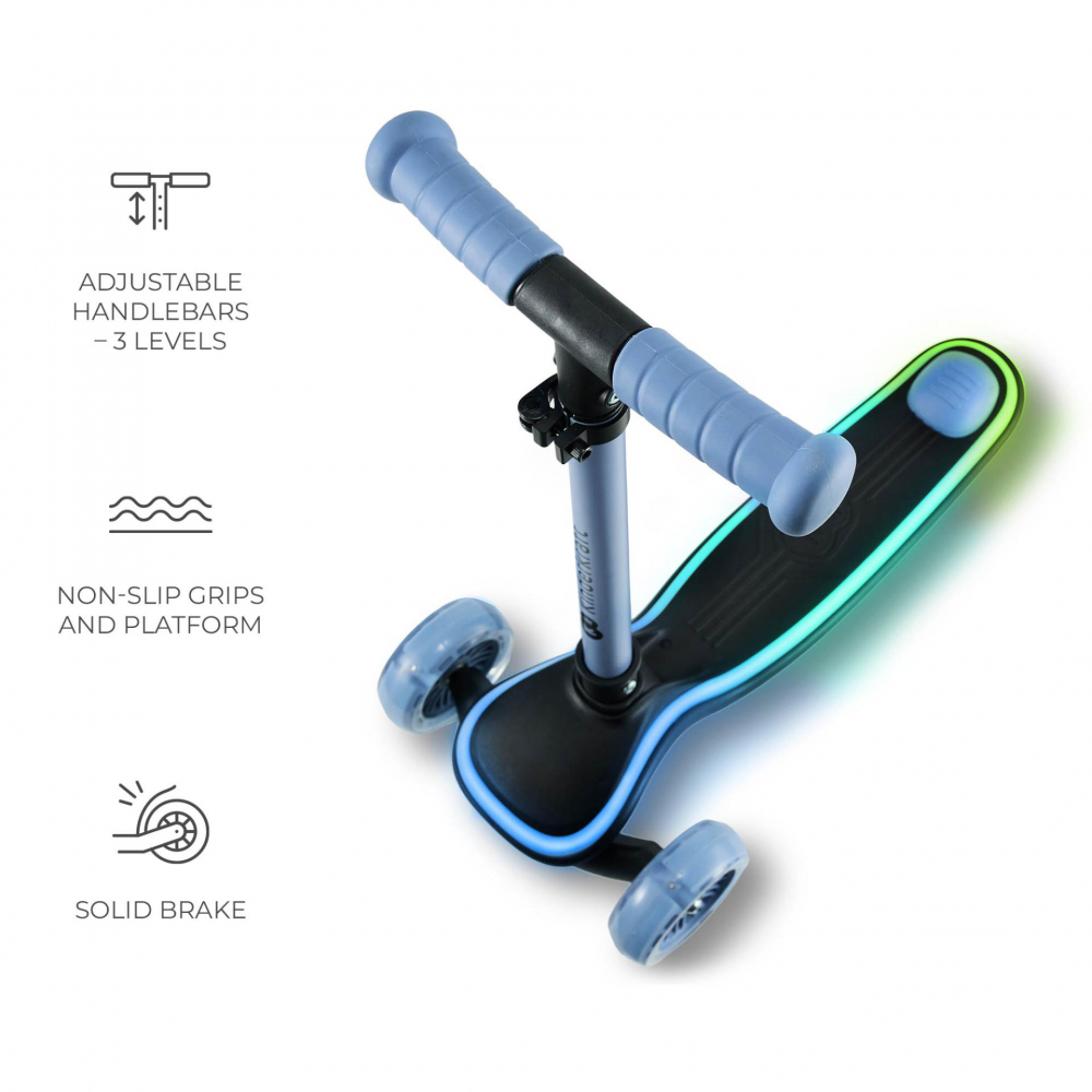 Trotineta pentru copii Kinderkraft Raket Blue pliabila, platforma si roti LED, ghidon reglabil, greutate admisa 50 kg - 5