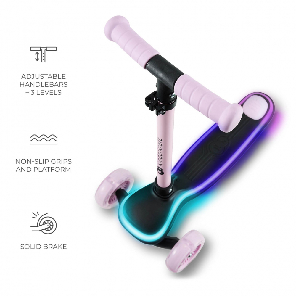 Trotineta pentru copii Kinderkraft Raket Pink pliabila, platforma si roti LED, ghidon reglabil, greutate admisa 50 kg - 3