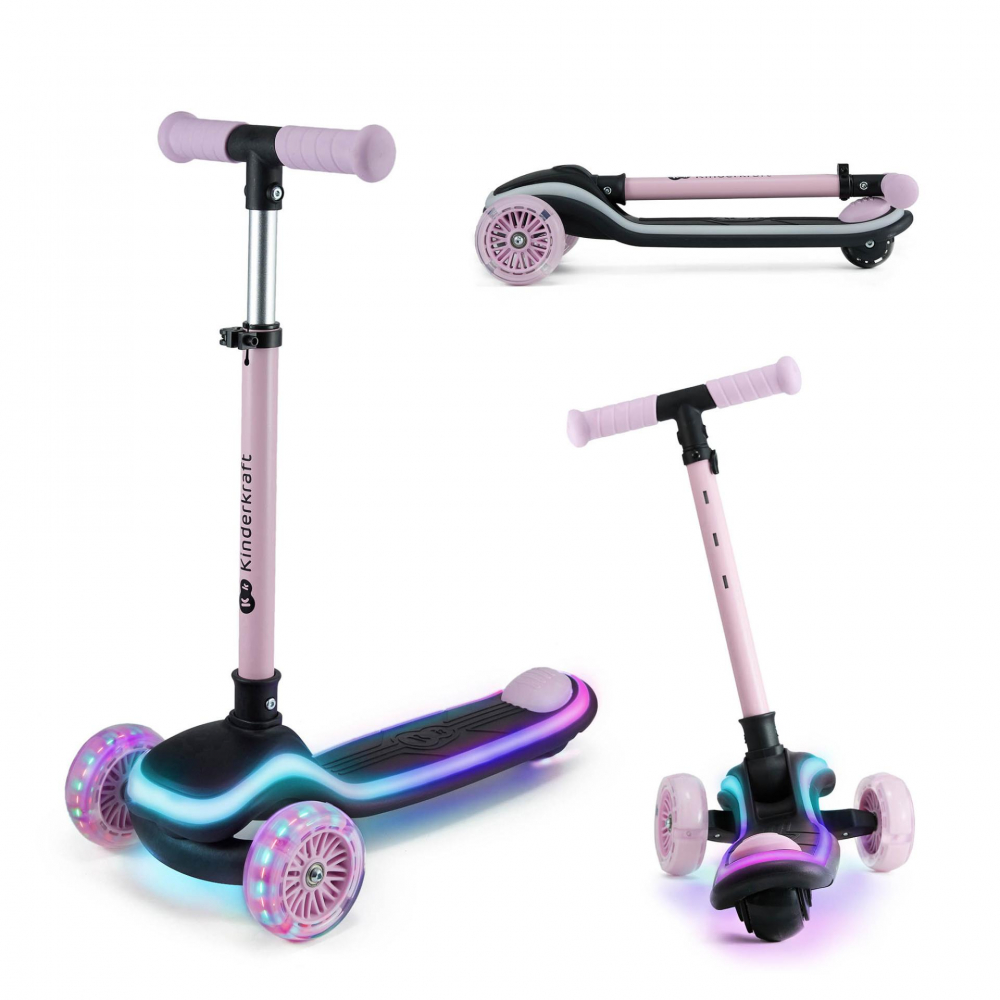Trotineta pentru copii Kinderkraft Raket Pink pliabila, platforma si roti LED, ghidon reglabil, greutate admisa 50 kg - 4