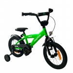Bicicleta pentru copii Procart Verde 14 inch, roti ajutatoare detasabile, cadru otel 21.5 cm, manere cauciucate, ghidon/sa reglabile