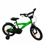 Bicicleta pentru copii Procart Verde 16 inch, roti ajutatoare, v-brake, scaun ajustabil, cadru otel, jante aluminiu, aparatoare lant/noroi
