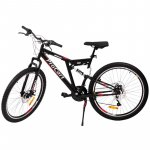 Bicicleta Procart MTB Rosu full suspension, 26 inch, 21 viteze, sistem de franare pe disc, cadru otel