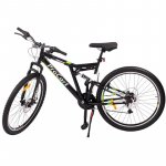 Bicicleta Procart MTB Verde full suspension, roti 26 inch, 21 viteze, frane mecanice pe disc, cric, far si stop