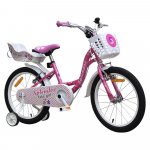 Bicicleta pentru copii Novokids SplendOr Boom PRO Edition Roz, Cosulet pentru papusi, Roti 14 inch, Greutate admisa 50 kg, Cadru din otel, Roti ajutatoare detasabile, Ghidon reglabil pe inaltime