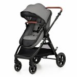 Carucior pentru copii Kinderkraft Esme Moonlight Grey 3 in 1 reversibil, cu spatar si maner reglabil, suportul pentru pahar, husa pentru picioare, husa de ploaie, geanta