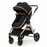 Carucior pentru copii Kinderkraft Esme Pure Black 3 in 1 reversibil, cu spatar si maner reglabil, suportul pentru pahar, husa pentru picioare, husa de ploaie, geanta