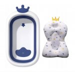Cadita pentru bebelusi pliabila cu pernuta reductor Little Mom King Blue, dimensiune 82 x 50 x 21.5 cm, dop cu Senzor de temperatura, picioare solide si antiderapante