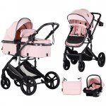 Carucior pentru copii Chipolino Amore Marshmallow 3 in 1 transformabil, cu suspensii, spatar reglabil, husa de picioare, gentuta si suport pahar