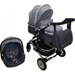 Carucior pentru copii Baby Care Pro 531 Gri Carouri 3 in 1 Transformabil, Cadru Aluminiu, Amortizoare, Roti din cauciuc, Spatar reglabil 3 trepte, Plasa insecte, Geanta