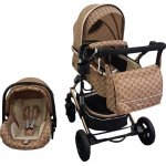 Carucior pentru copii Baby Care Pro 531 Bej Maro 3 in 1 Transformabil, Cadru Aluminiu, Amortizoare, Roti din cauciuc, Spatar reglabil 3 trepte, Plasa insecte, Geanta