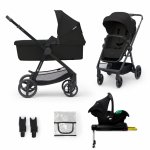 Carucior pentru copii Kinderkraft Newly Classic Black 4 in 1 cu suspensii, cadru din aluminiu, reversibil si accesorii incluse